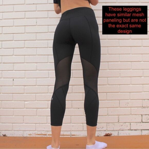 Lululemon Cropped Leggings-Black-Mesh Panels on Legs-Zippered Pockets-Size 8 - Picture 1 of 10